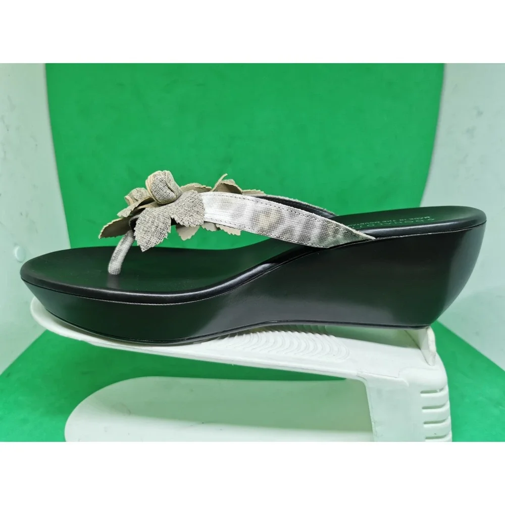 Donald J Pliner Ciss Floral Embellished Print Wedge Sandal Black Size 9M Italy